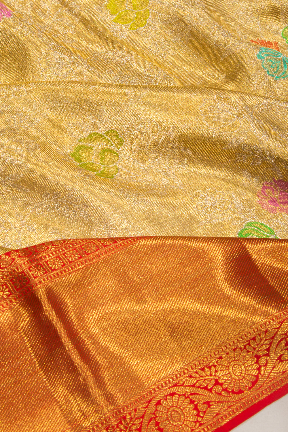 Kanchipuram Silk Tissue Jaal Gold Saree