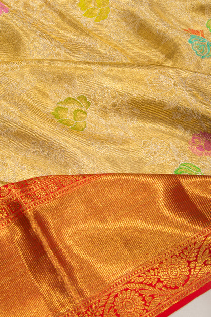 Kanchipuram Silk Tissue Jaal Gold Saree