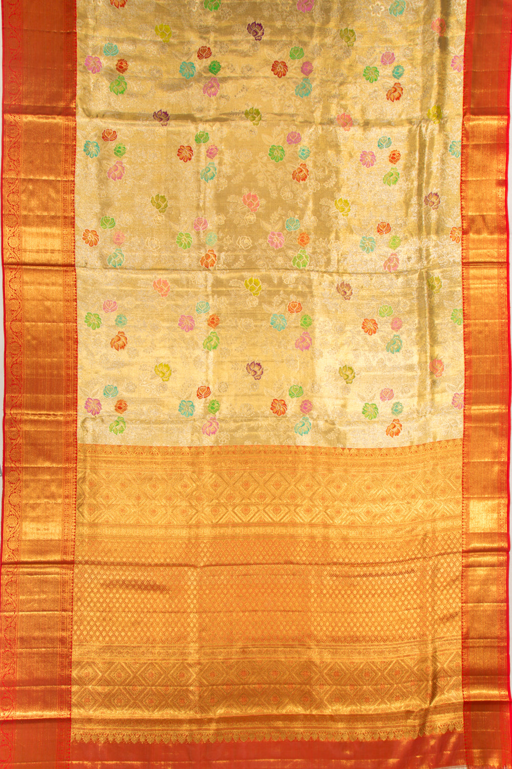 Kanchipuram Silk Tissue Jaal Gold Saree