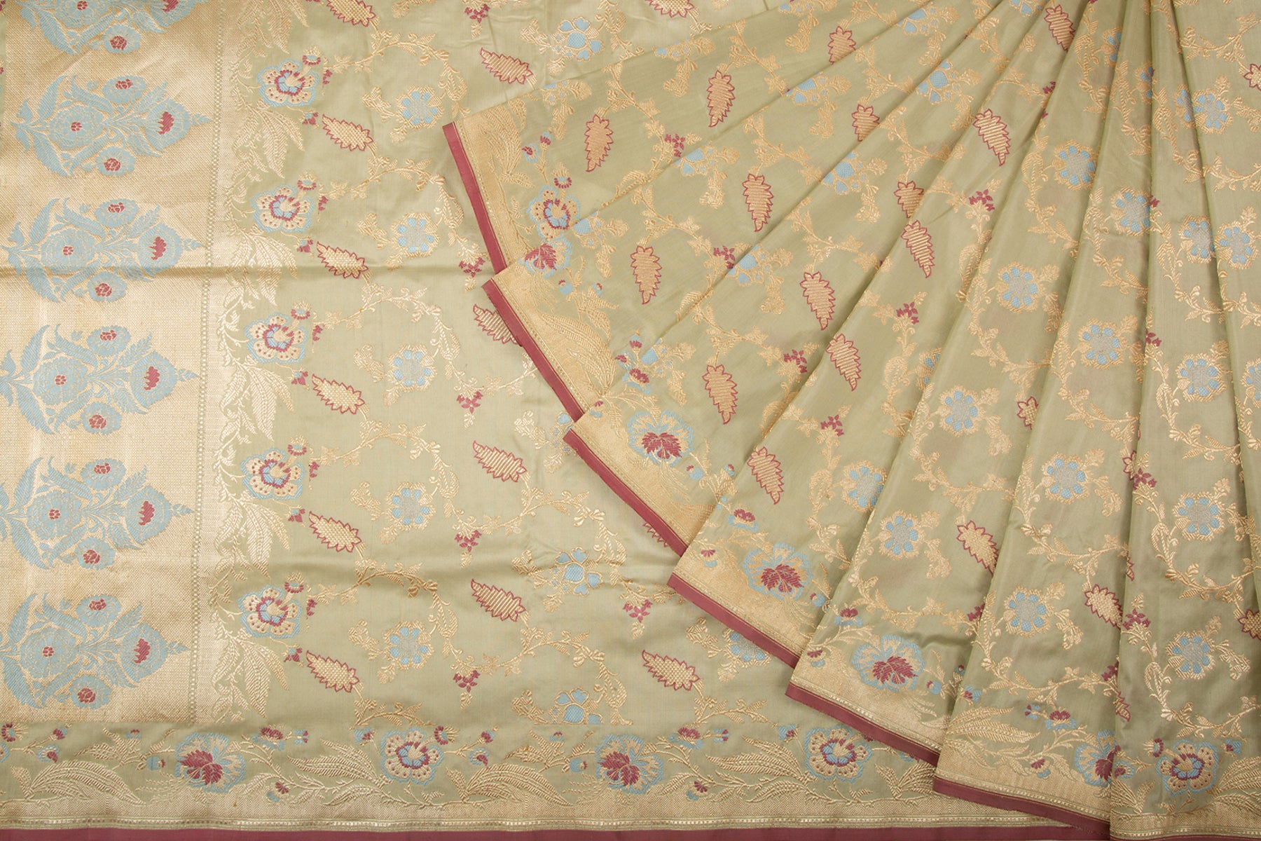 Banarasi Silk Kadwa Jaal Pastel Green Saree