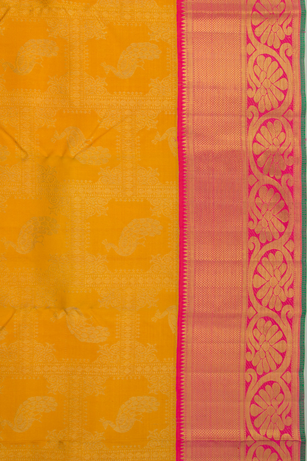 Kanchipuram Silk Checks And Butta Yellow Saree