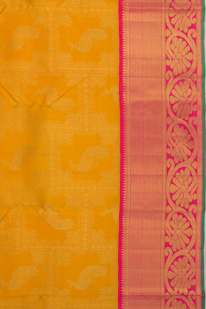 Kanchipuram Silk Checks And Butta Yellow Saree