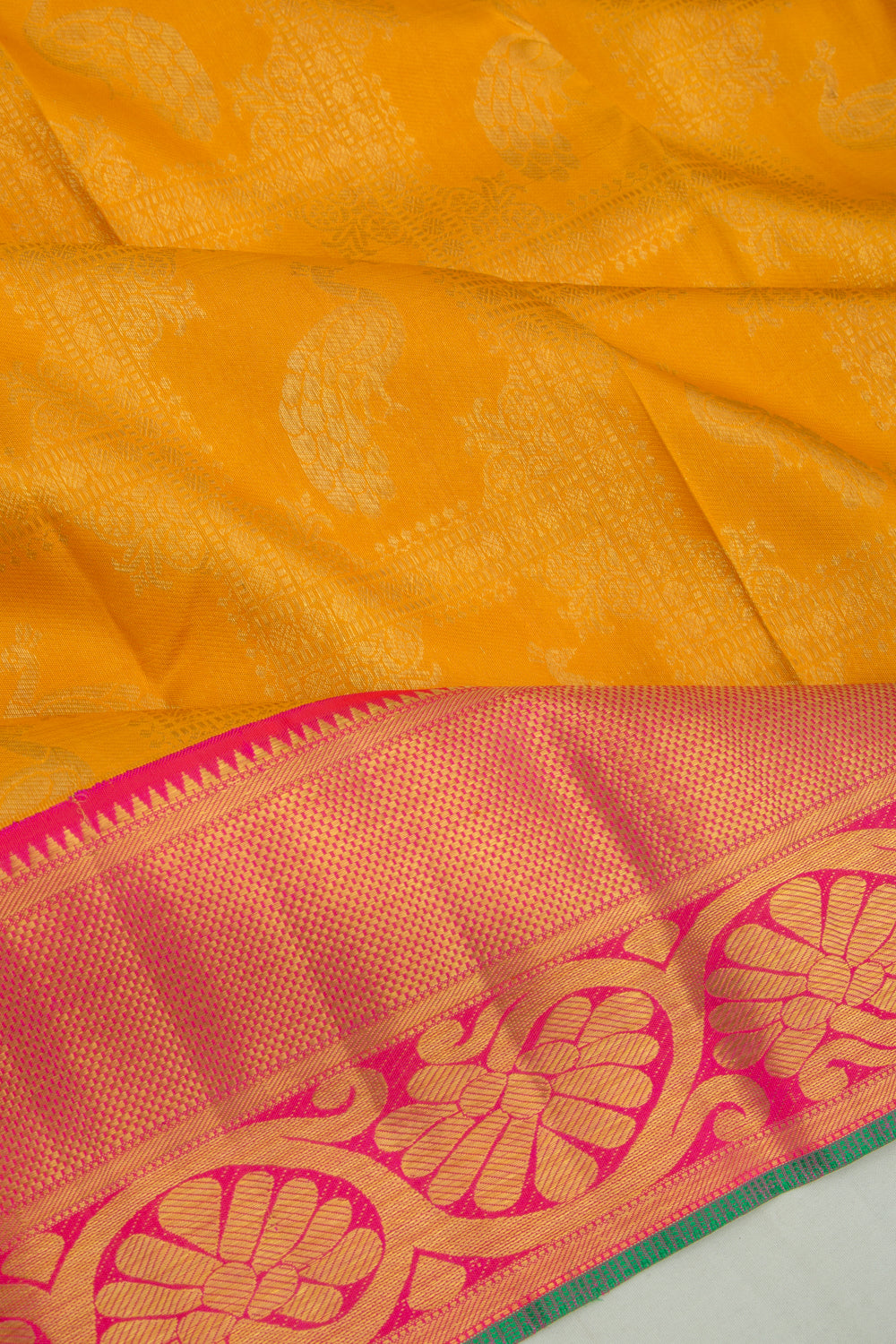 Kanchipuram Silk Checks And Butta Yellow Saree