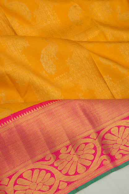 Kanchipuram Silk Checks And Butta Yellow Saree