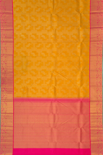 Kanchipuram Silk Checks And Butta Yellow Saree