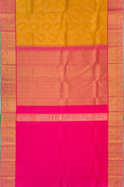 Kanchipuram Silk Checks And Butta Yellow Saree