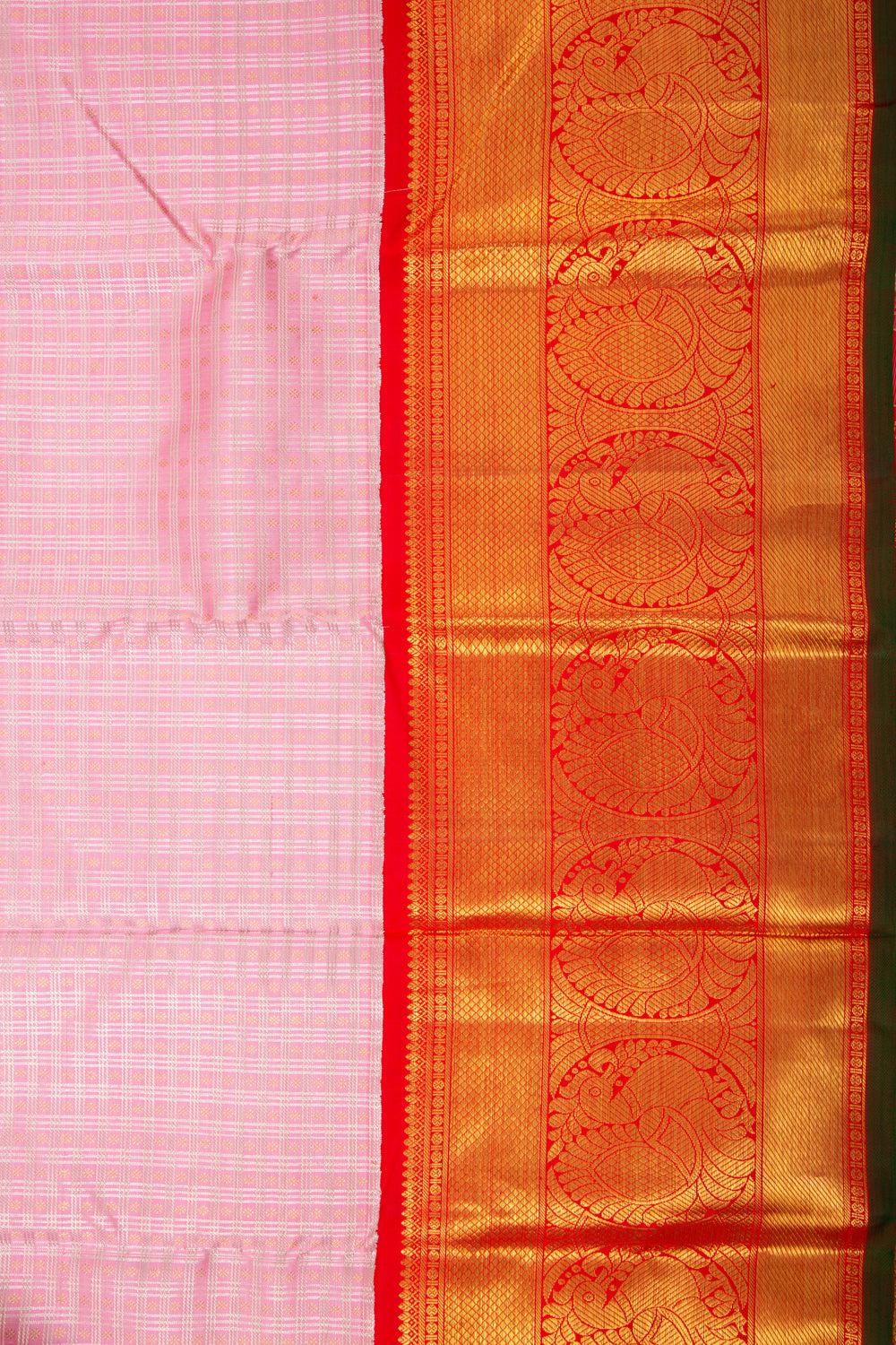 Kanchipuram Silk Checks And Butta Baby Pink Saree