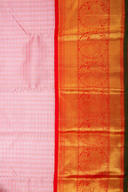 Kanchipuram Silk Checks And Butta Baby Pink Saree