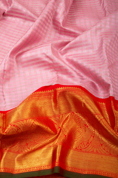 Kanchipuram Silk Checks And Butta Baby Pink Saree