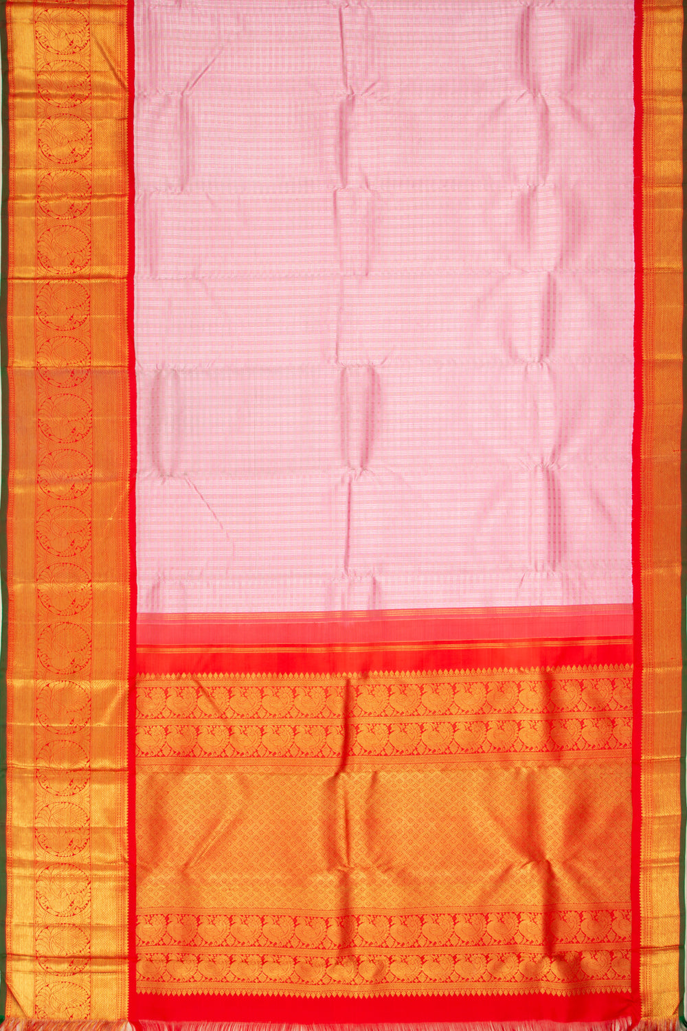 Kanchipuram Silk Checks And Butta Baby Pink Saree