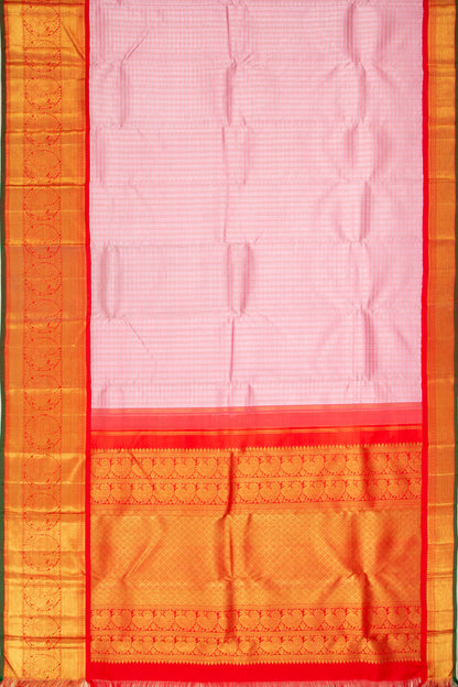 Kanchipuram Silk Checks And Butta Baby Pink Saree