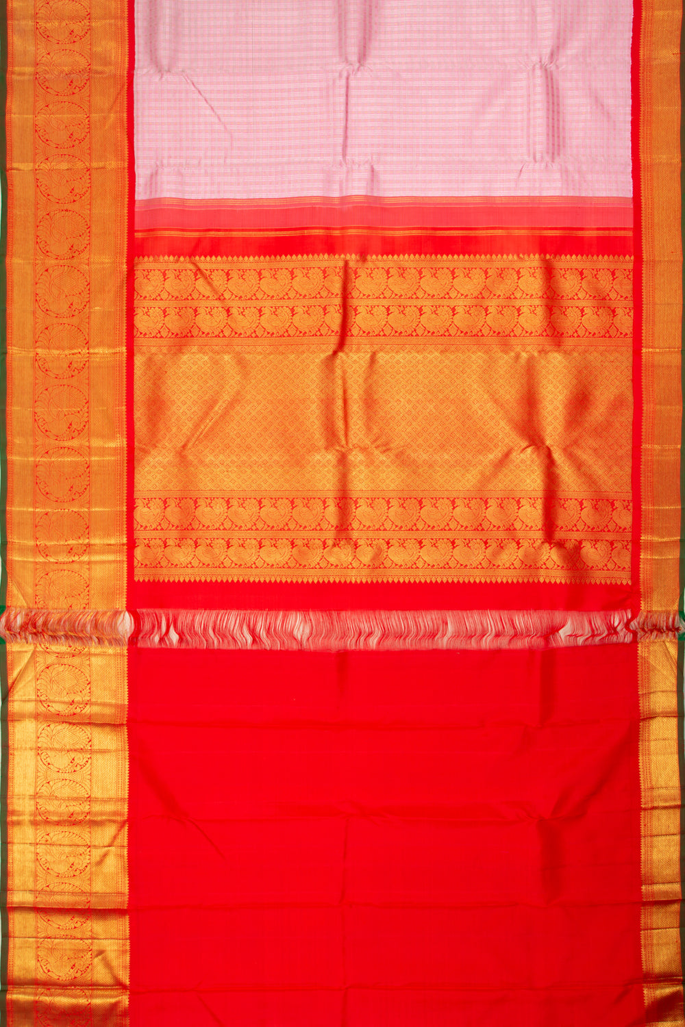 Kanchipuram Silk Checks And Butta Baby Pink Saree