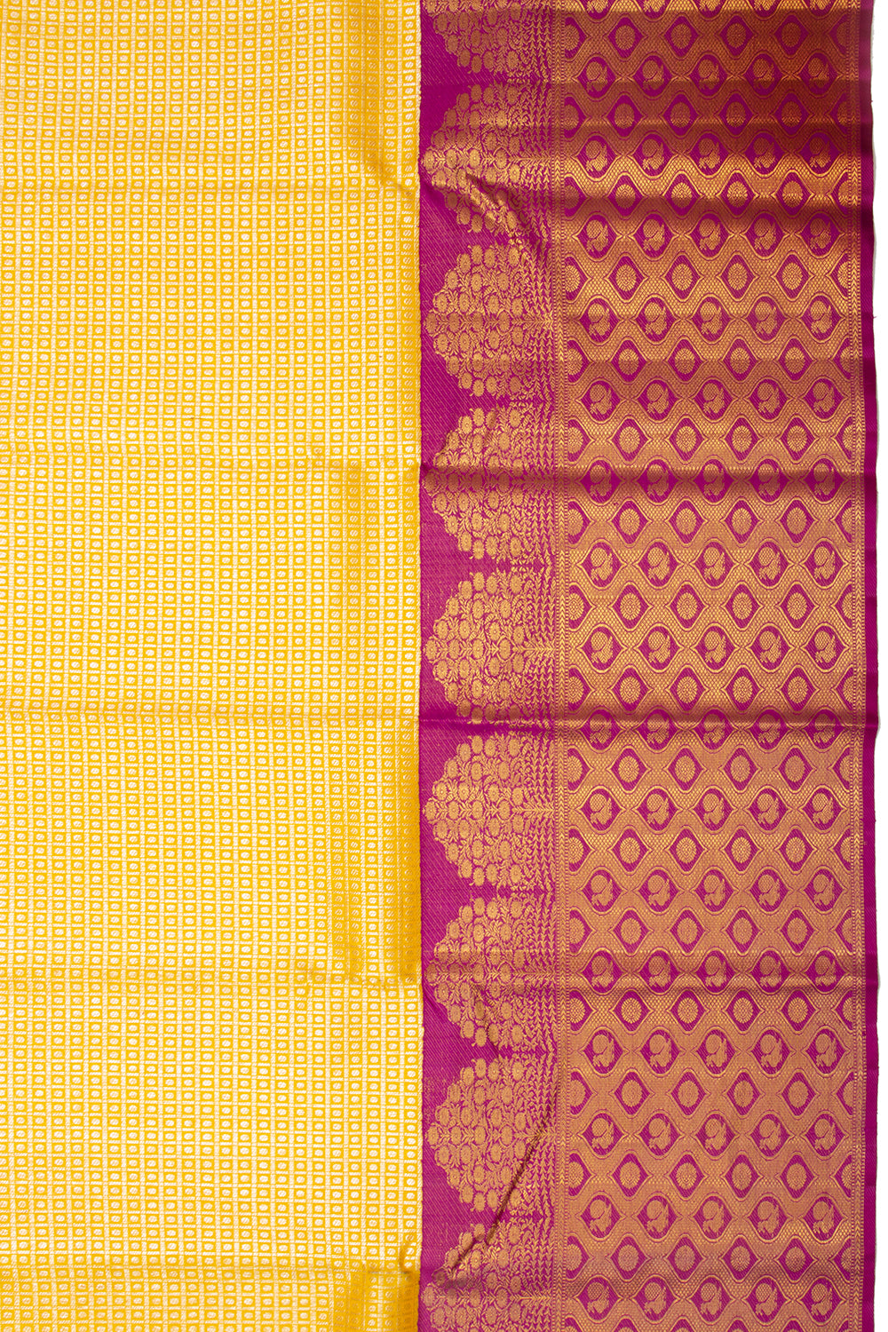 Kanchipuram Silk Checks And Butta Yellow Saree