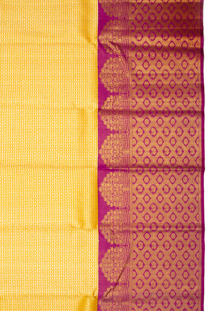 Kanchipuram Silk Checks And Butta Yellow Saree