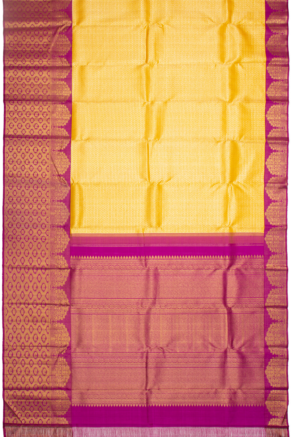 Kanchipuram Silk Checks And Butta Yellow Saree
