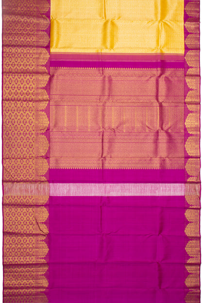 Kanchipuram Silk Checks And Butta Yellow Saree