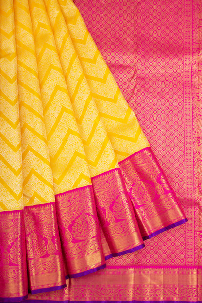 Kanchipuram Silk Brocade Yellow Saree
