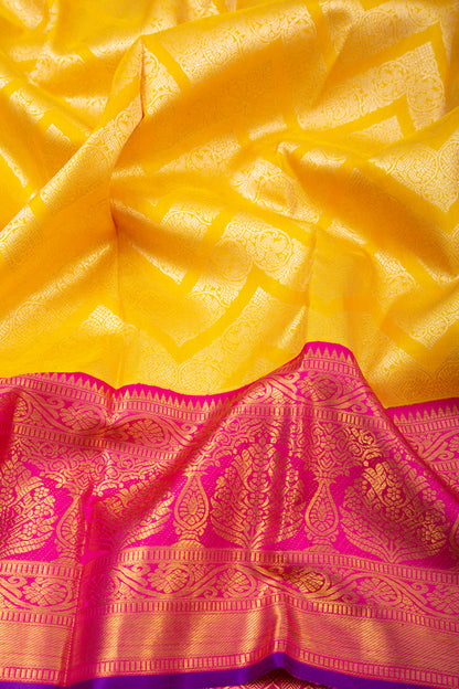 Kanchipuram Silk Brocade Yellow Saree