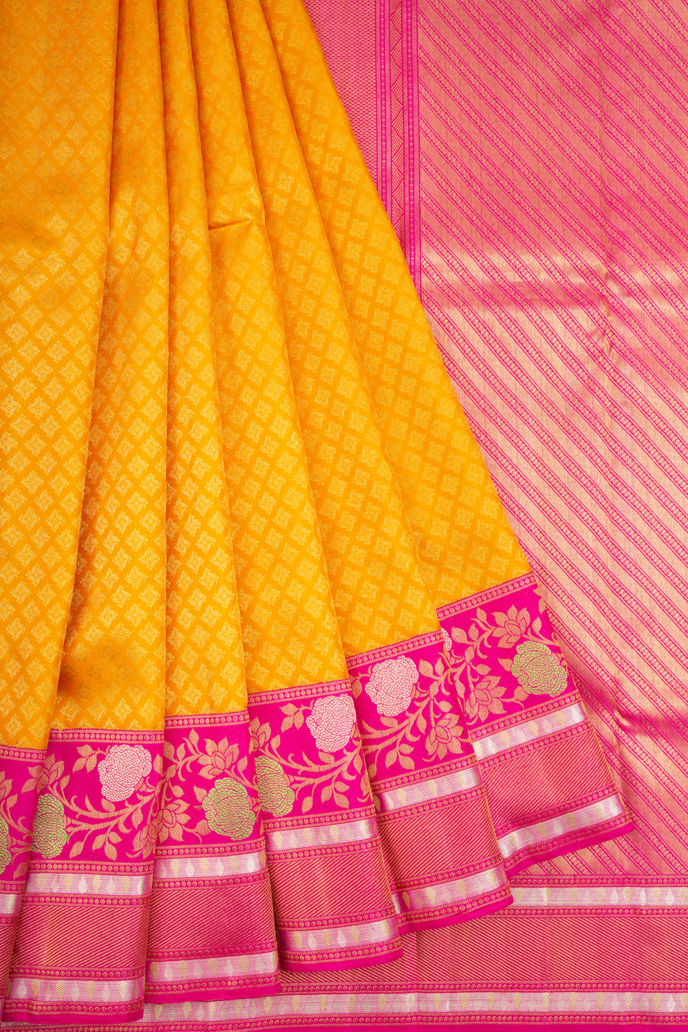 Kanchipuram Silk Brocade Yellow Saree