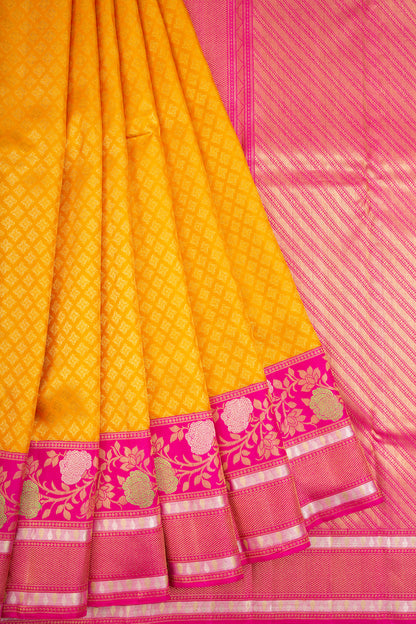 Kanchipuram Silk Brocade Yellow Saree