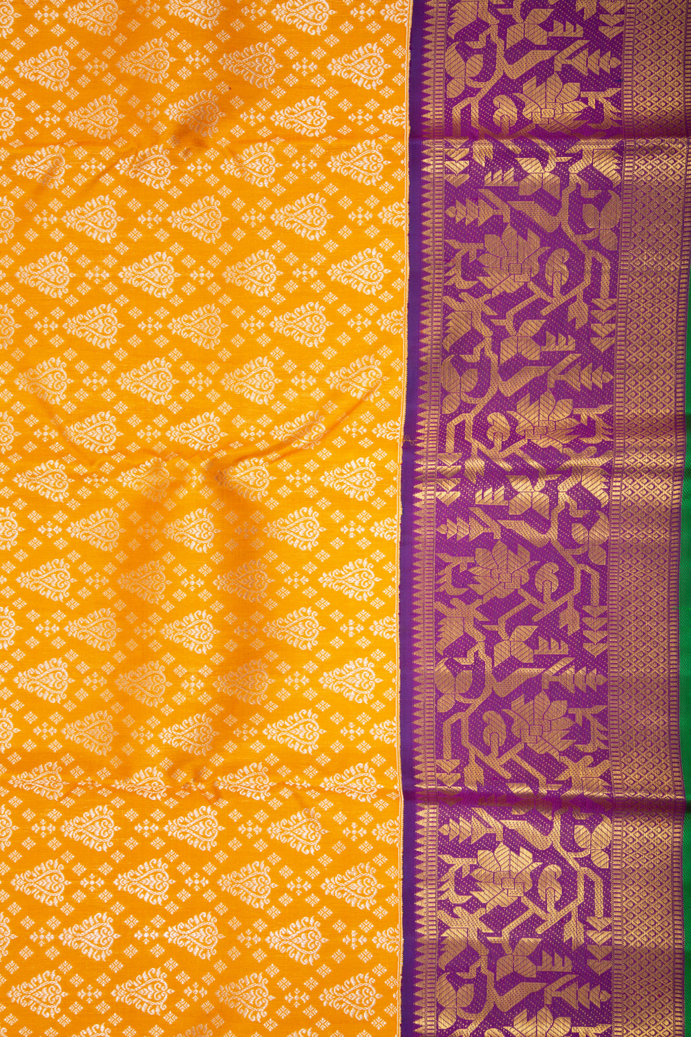 Kanchipuram Silk Criss-Cross Checks And Butta Yellow Saree