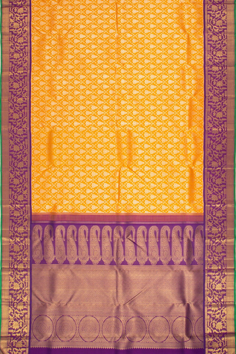 Kanchipuram Silk Criss-Cross Checks And Butta Yellow Saree