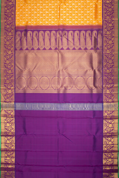 Kanchipuram Silk Criss-Cross Checks And Butta Yellow Saree