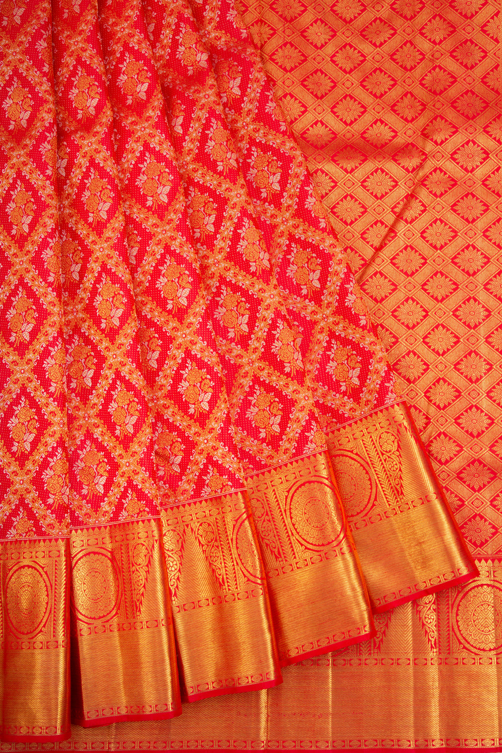 Kanchipuram Silk Checks And Butta Red Saree