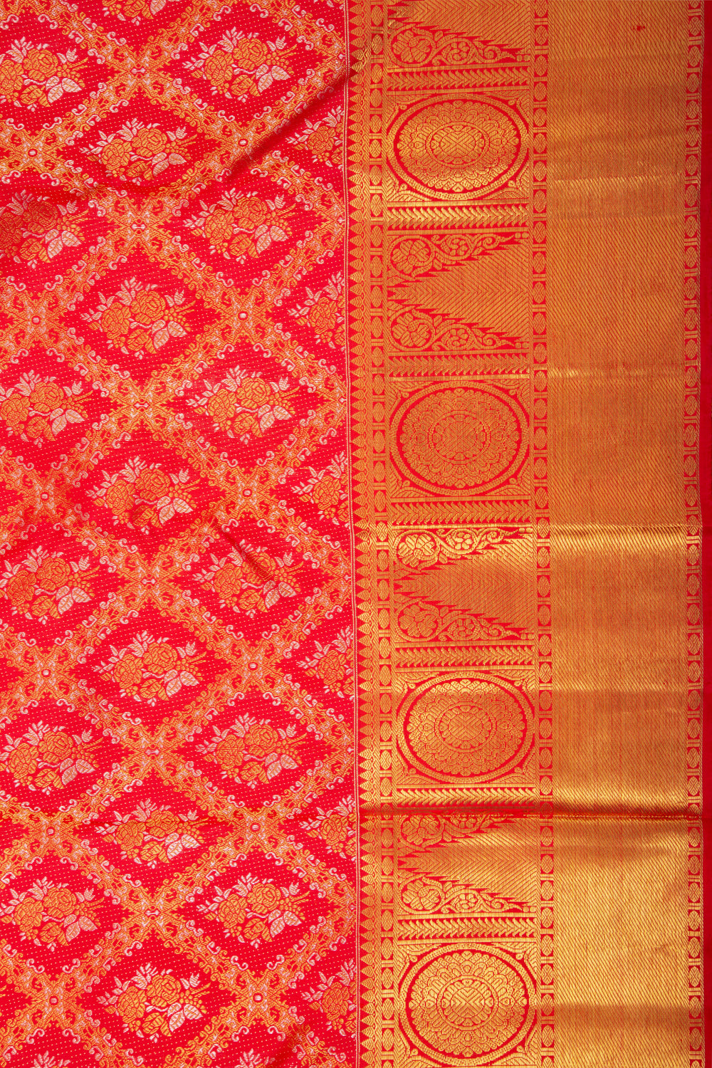 Kanchipuram Silk Checks And Butta Red Saree