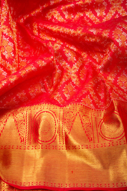 Kanchipuram Silk Checks And Butta Red Saree