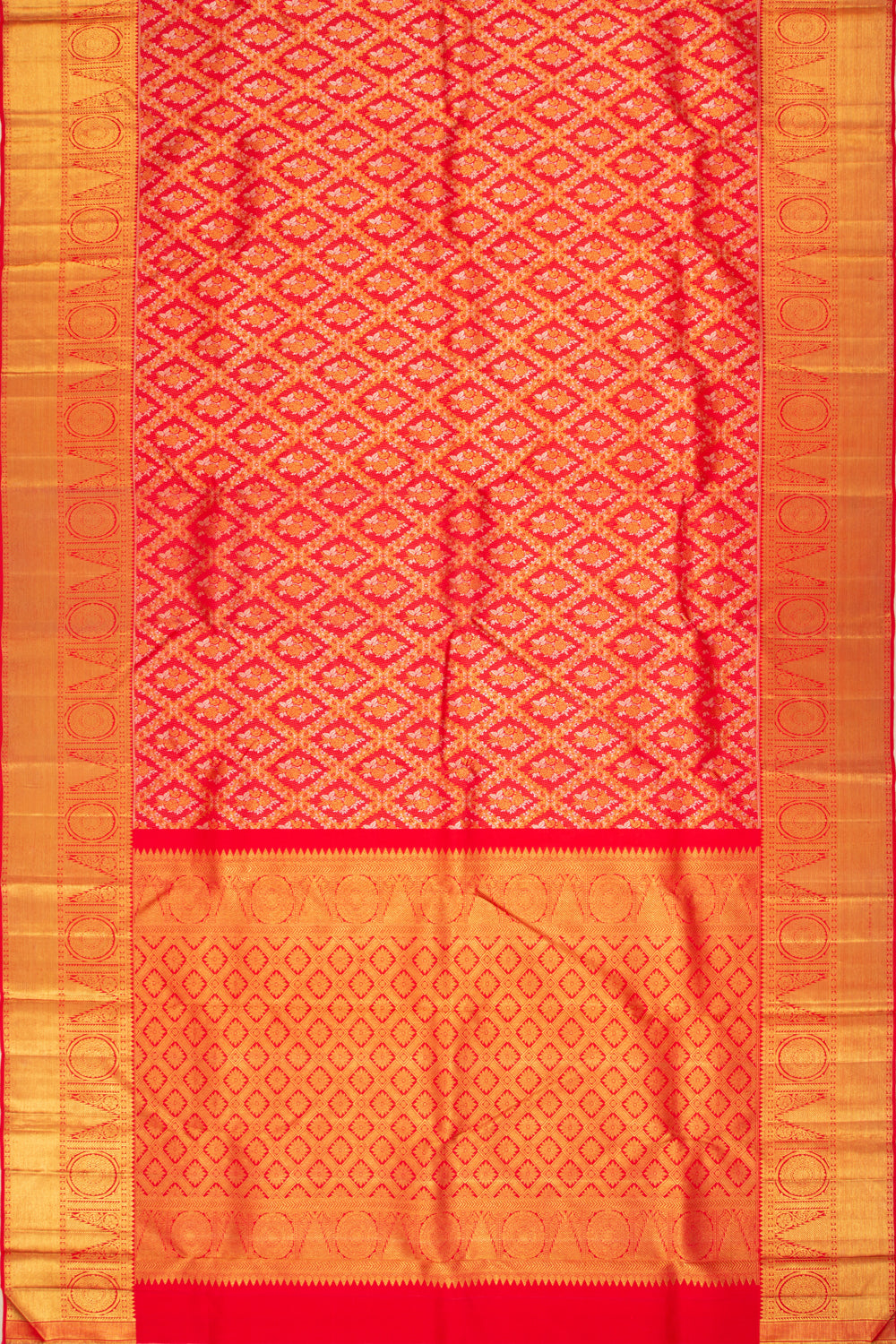 Kanchipuram Silk Checks And Butta Red Saree