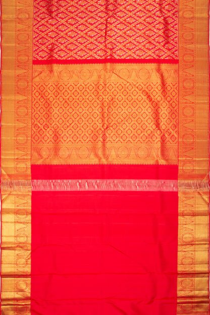 Kanchipuram Silk Checks And Butta Red Saree