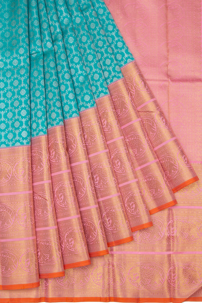 Kanchipuram Silk Brocade Sky Blue Saree