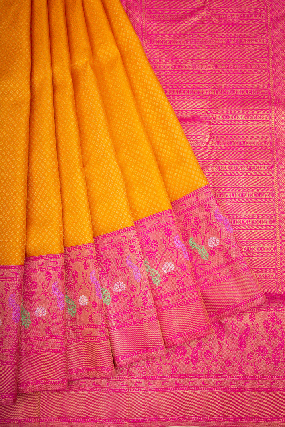 Kanchipuram Silk Brocade Mustard Yellow Saree