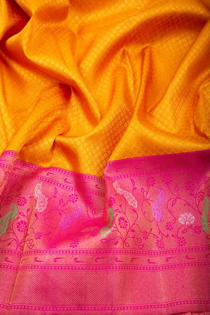 Kanchipuram Silk Brocade Mustard Yellow Saree