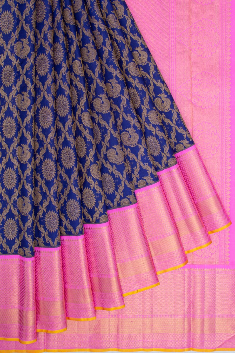 Kanchipuram Silk Brocade Dark Blue Saree