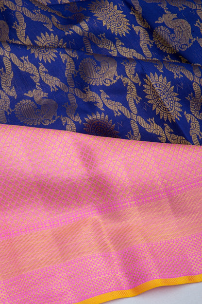 Kanchipuram Silk Brocade Dark Blue Saree