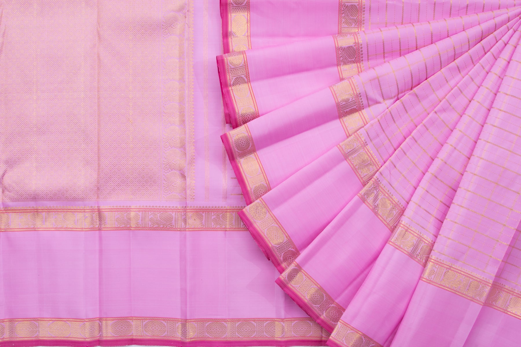 Kanchipuram Silk Checks Lilac Saree