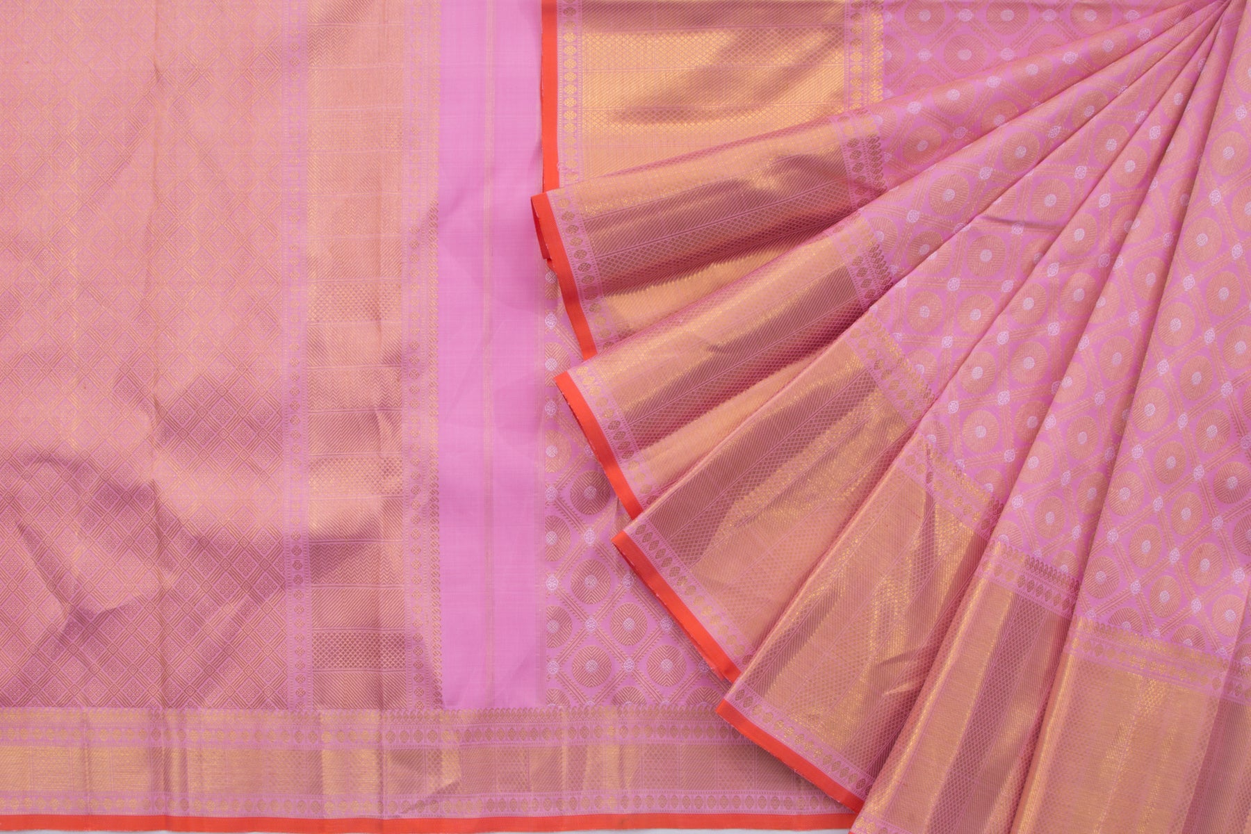 Kanchipuram Silk Criss-Cross Checks And Butta Pastel Pink Saree
