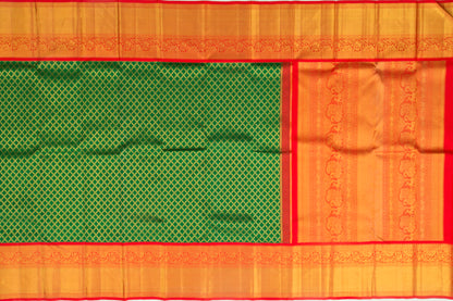Kanchipuram Silk Criss-Cross Checks Bottle Green Saree