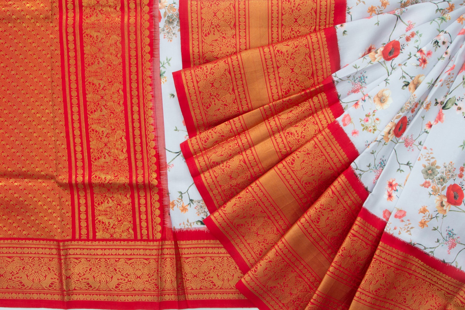 Kanchipuram Silk Floral Printed Pastel Blue Saree