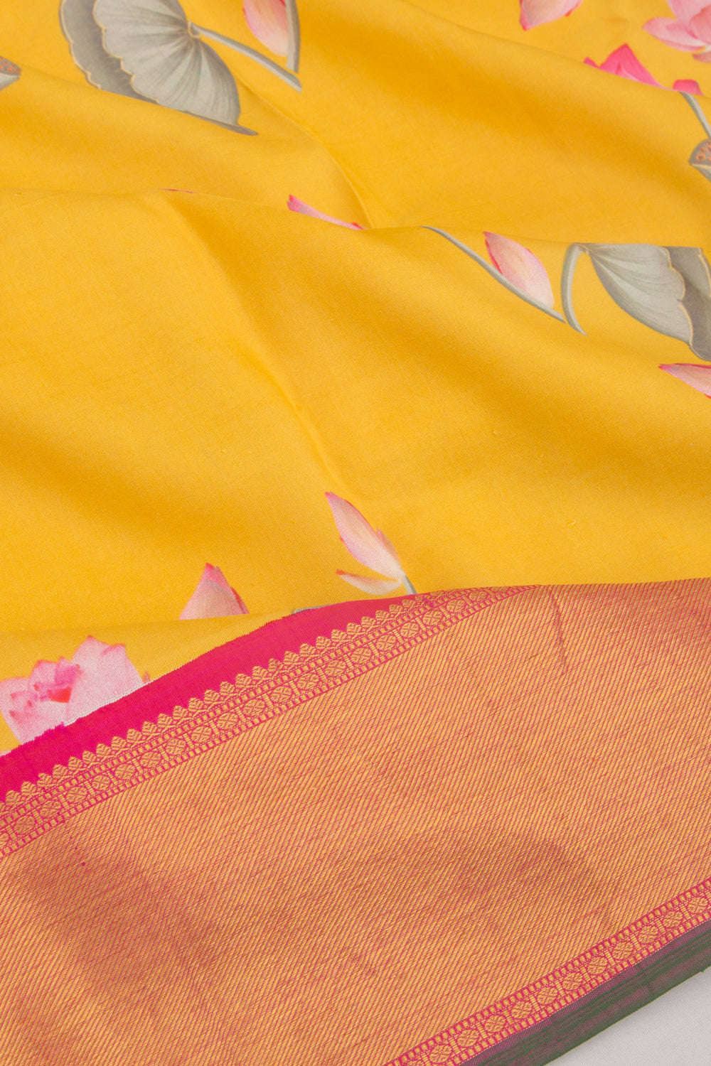 Kanchipuram Silk Floral Printed Yellow Saree