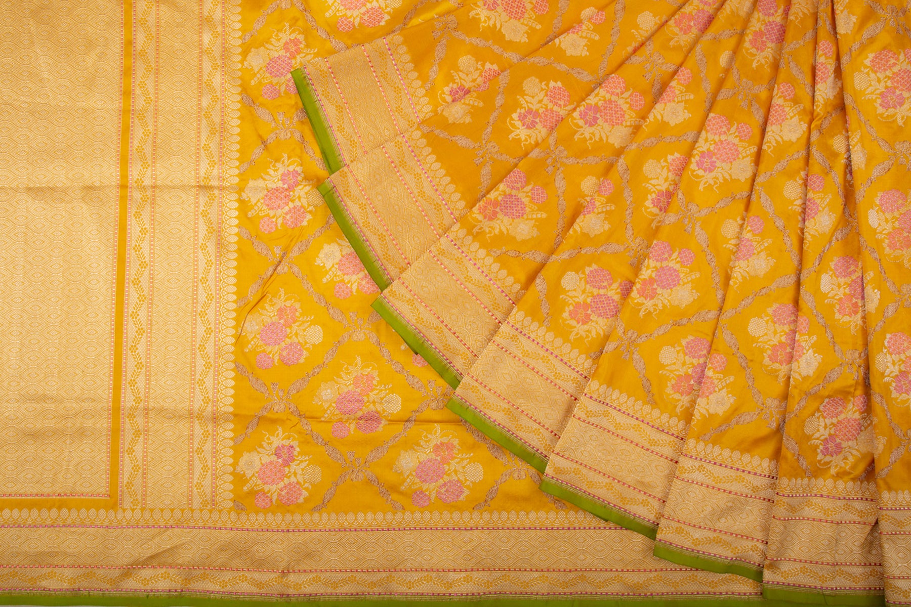 Banarasi Silk Kadwa Jaal Yellow Saree