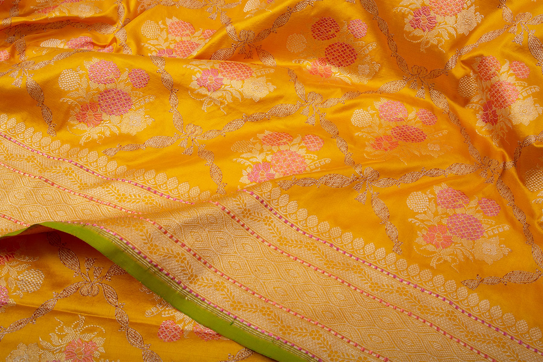 Banarasi Silk Kadwa Jaal Yellow Saree