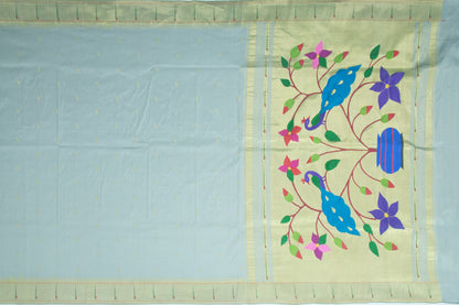 Paithani Silk Butta Pastel Grey Saree With Muniya Border