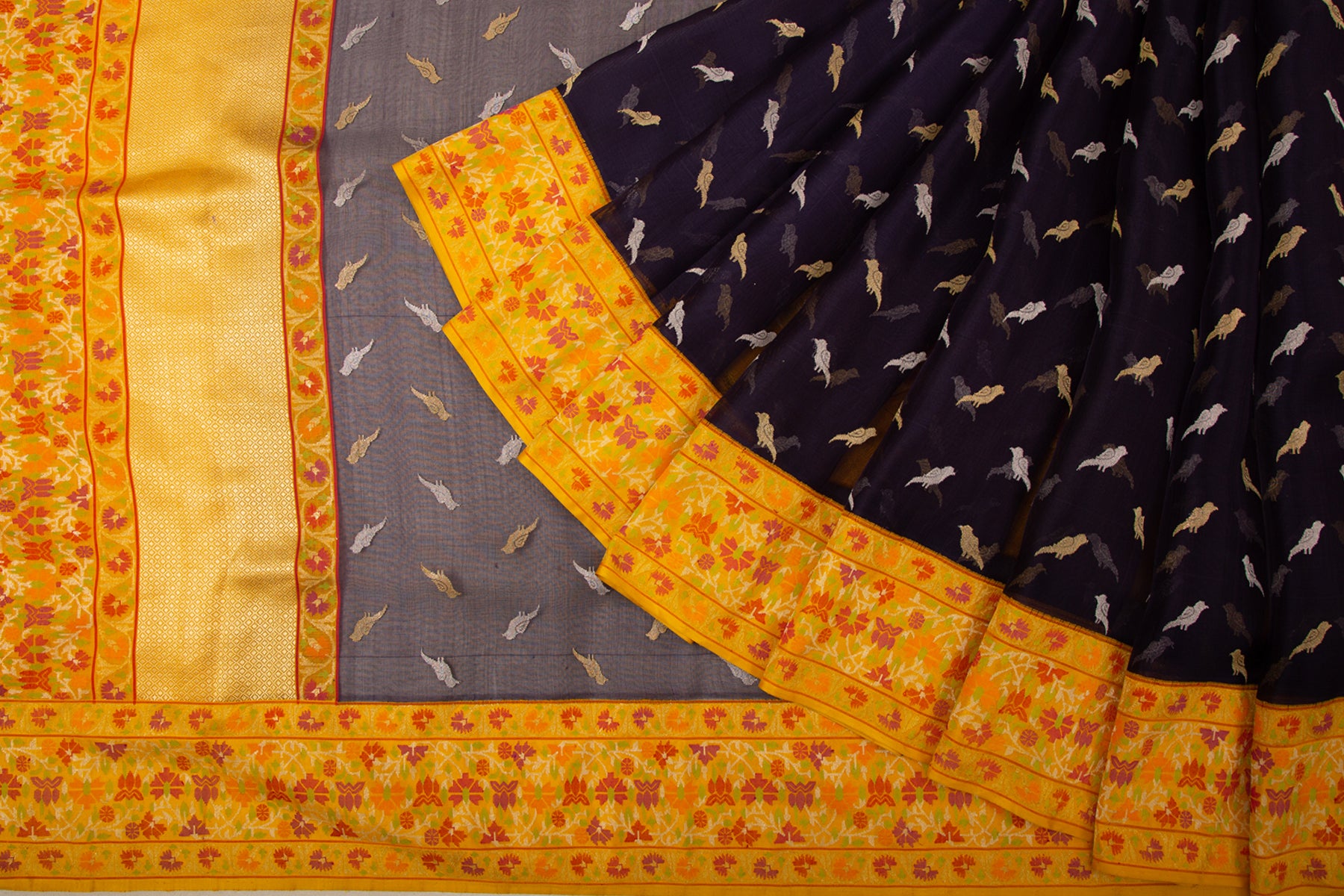 Banarasi Kora Organza Butta Navy Blue Saree