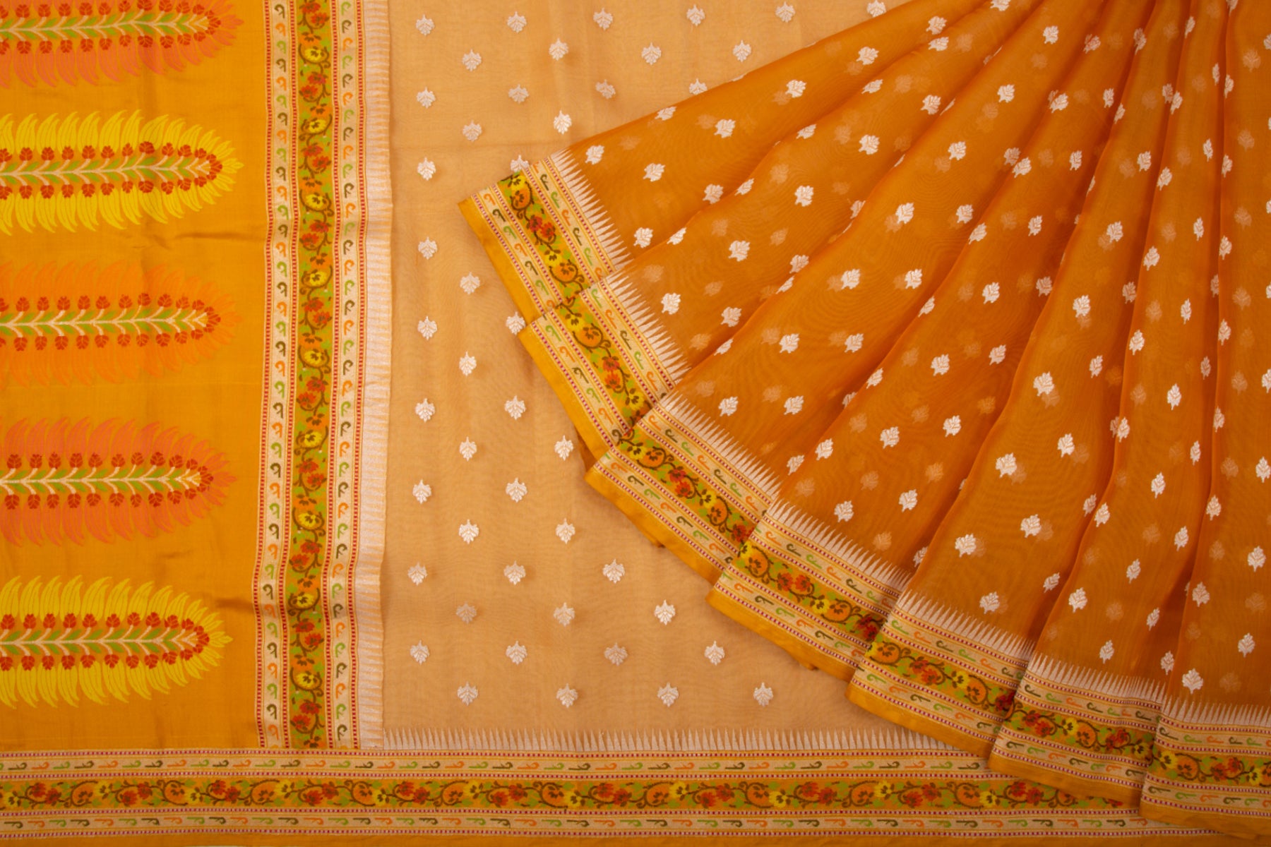 Banarasi Kora Organza Kadwa Butta Mustard Yellow Saree