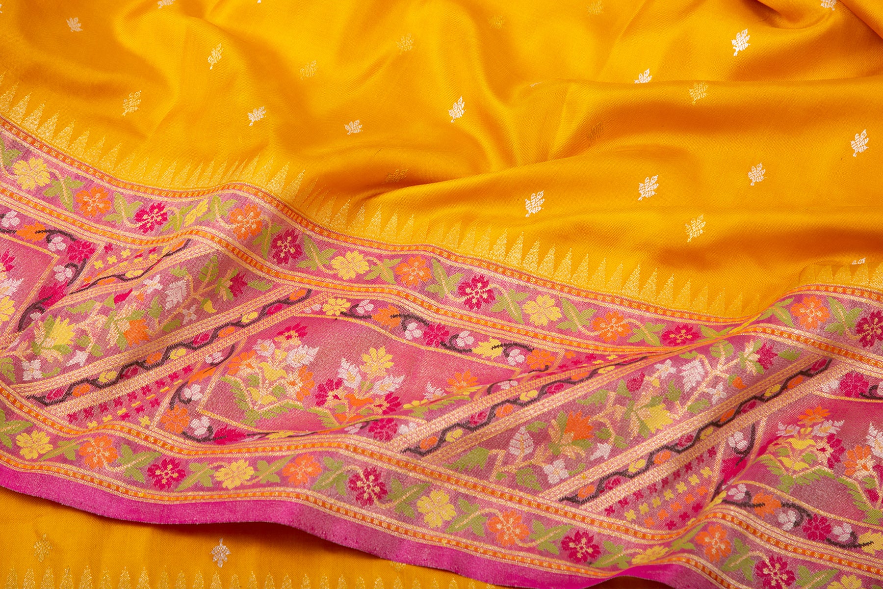 Banarasi Silk Kadwa Butta Yellow Saree