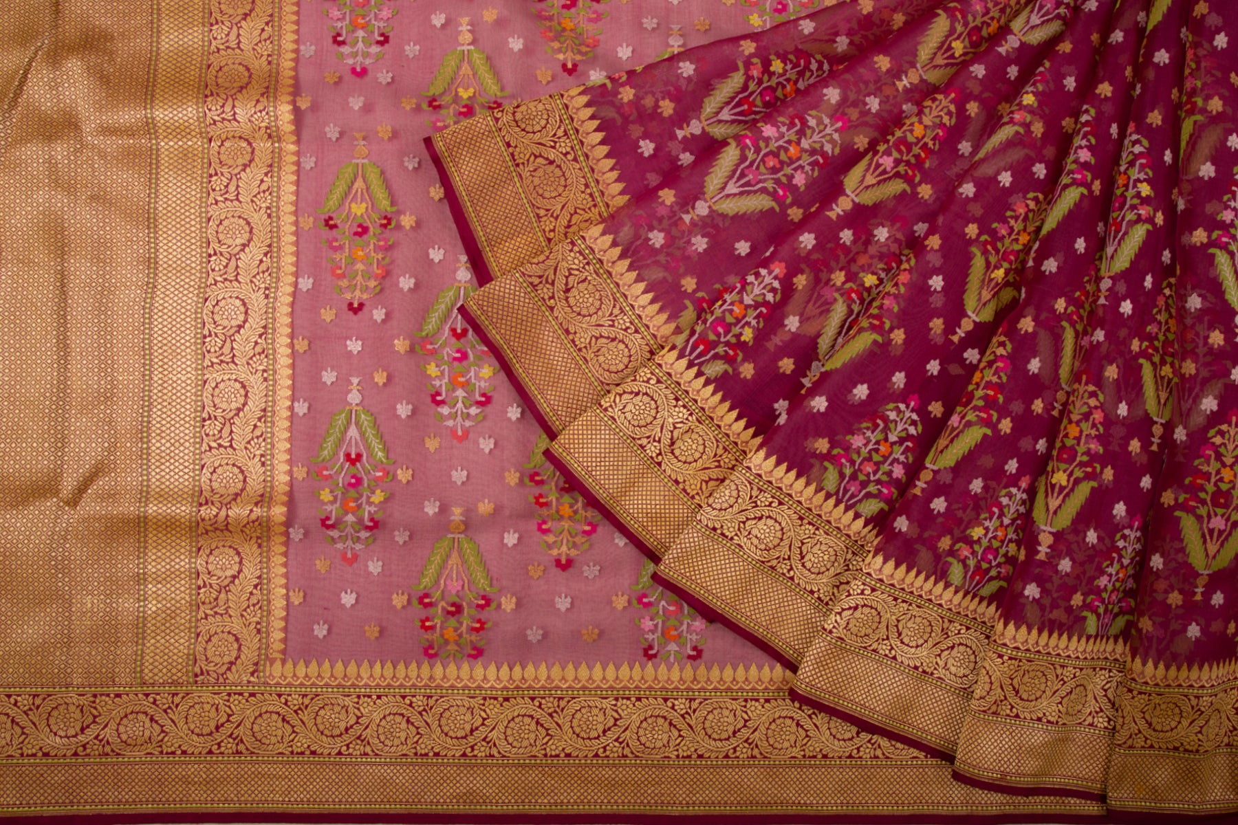 Banarasi Kora Organza Jamdani Purple Saree