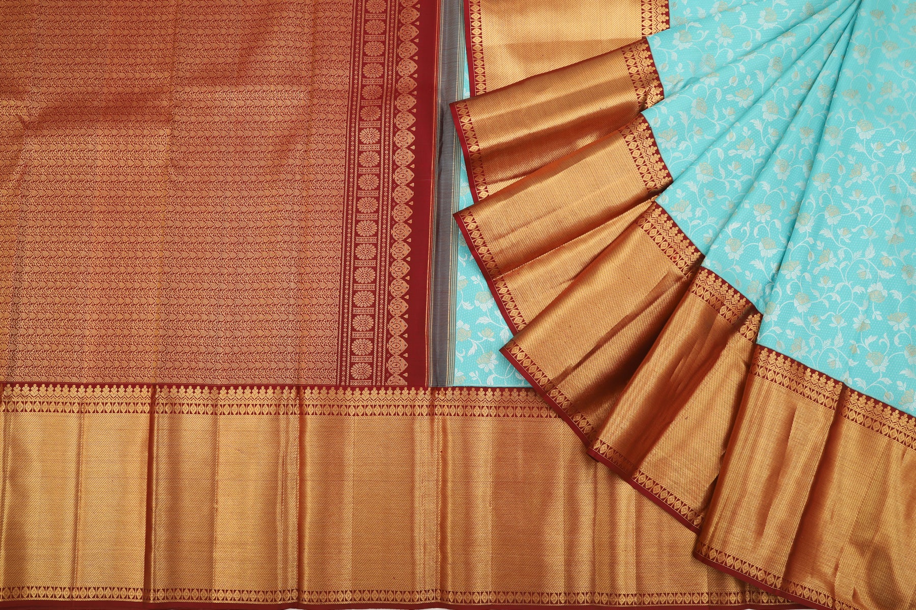 Kanchipuram Silk Jaal Sky Blue Saree